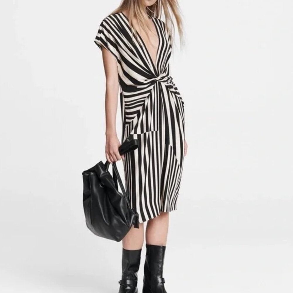 Rag & Bone Beatrice Silk Striped Midi Dress, Size 4